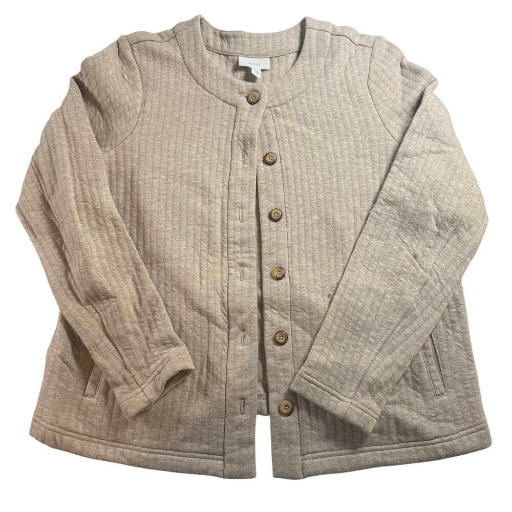 J.Jill Pure Jill Quilted Knit Jacket Womens XS Oatmeal Taupe Button Front